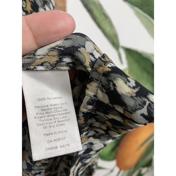 Talbots Small Printed Pleated Front Chiffon Long Sleeve Popover Blouse Top - Picture 5 of 6